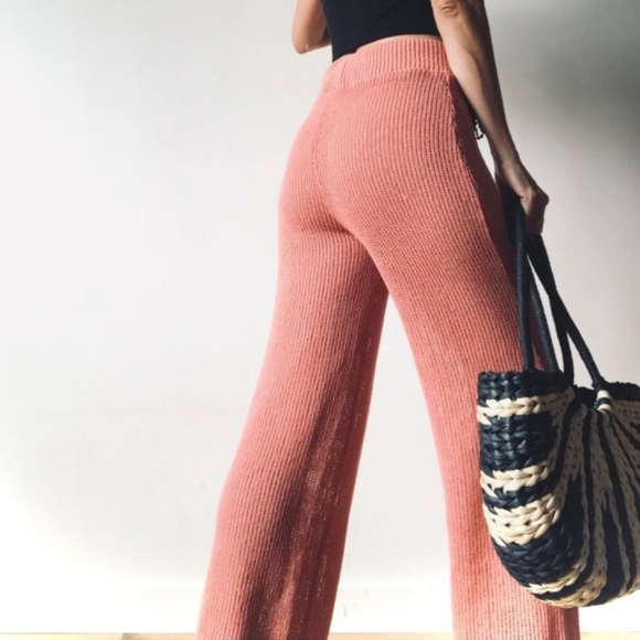 NWT Free People Summer Nights Wide Leg Sweater Knit Pants Rose Coral, Size M - Picture 3 of 15
